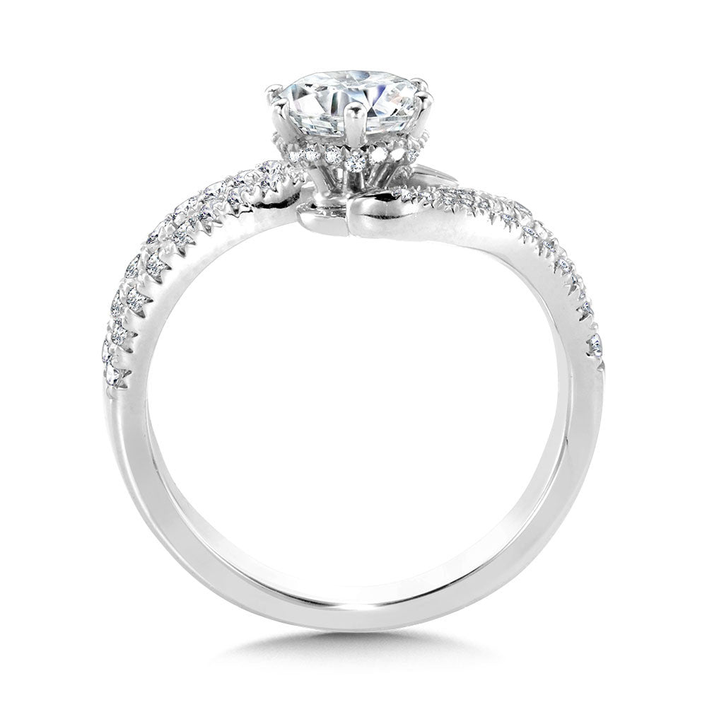 Valina Asymmetrical Six-Prong Bypass & Split Shank Hidden Halo Diamond Engagement Ring R2291W-SR