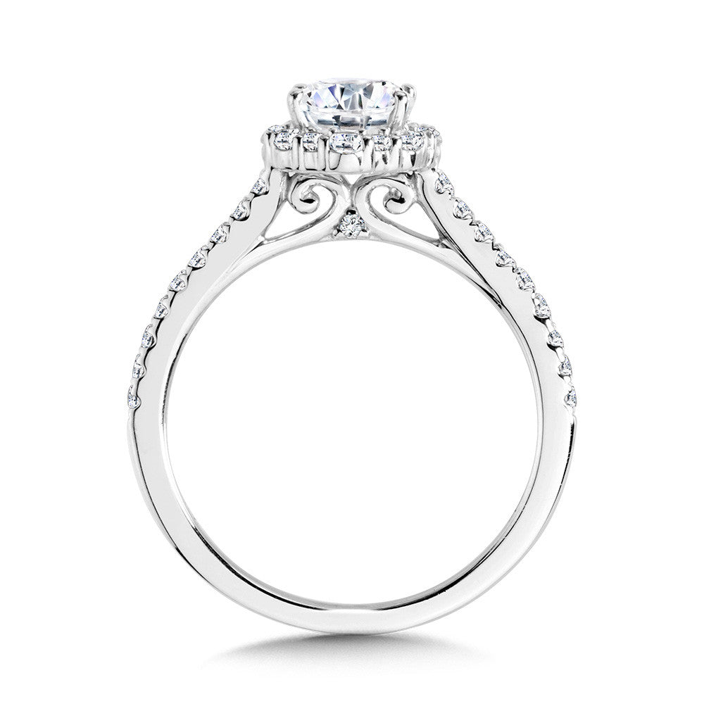 OVAL-CUT STRAIGHT BLOOMING HALO DIAMOND ENGAGEMENT RING R2292W-SR