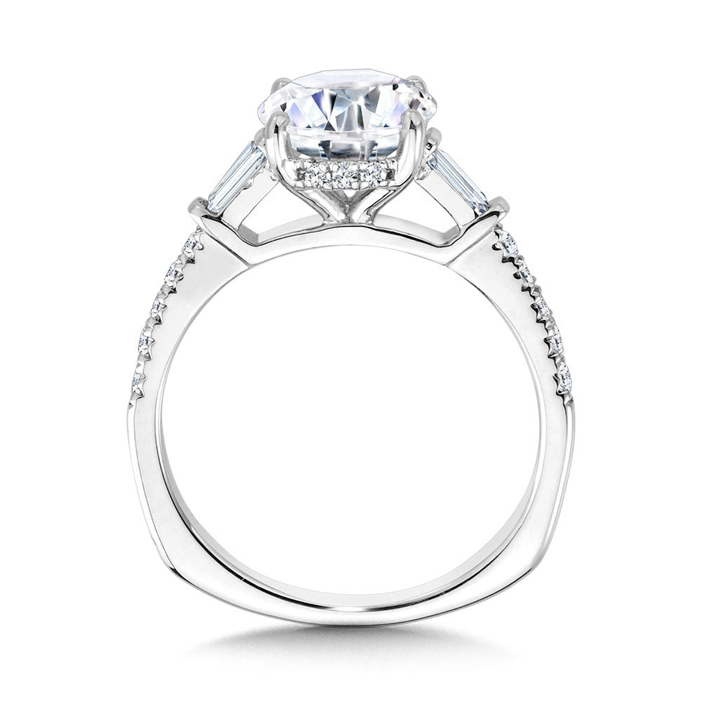 BAGUETTE ACCENTED & HIDDEN HALO DIAMOND ENGAGEMENT RING R2306W