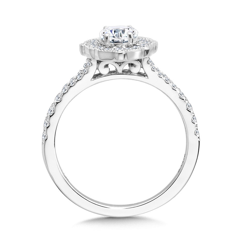 Valina Oval-Cut Diamond & Vintage Milgrain-Beaded Halo, Split Shank Engagement Ring R2315W-SR