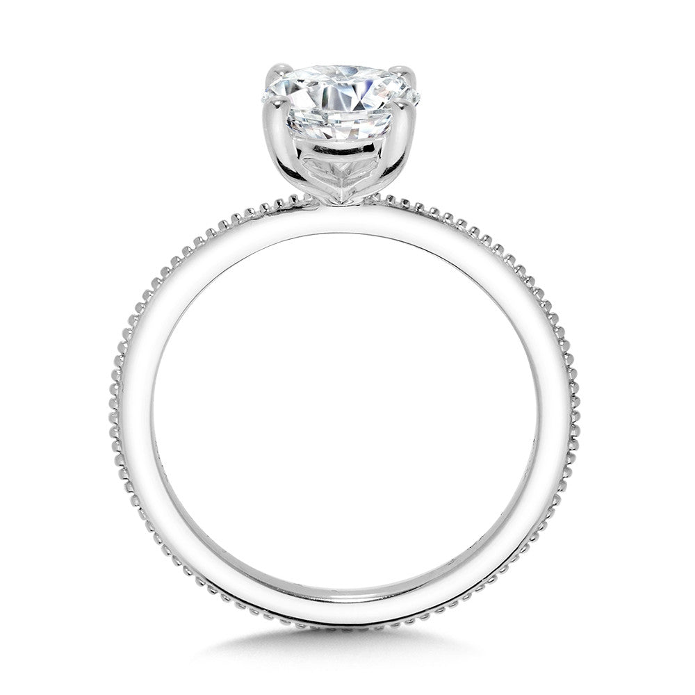 Valina Thin Milgrain-Beaded Solitaire Oval-Cut Diamond Engagement Ring R2341W-SR