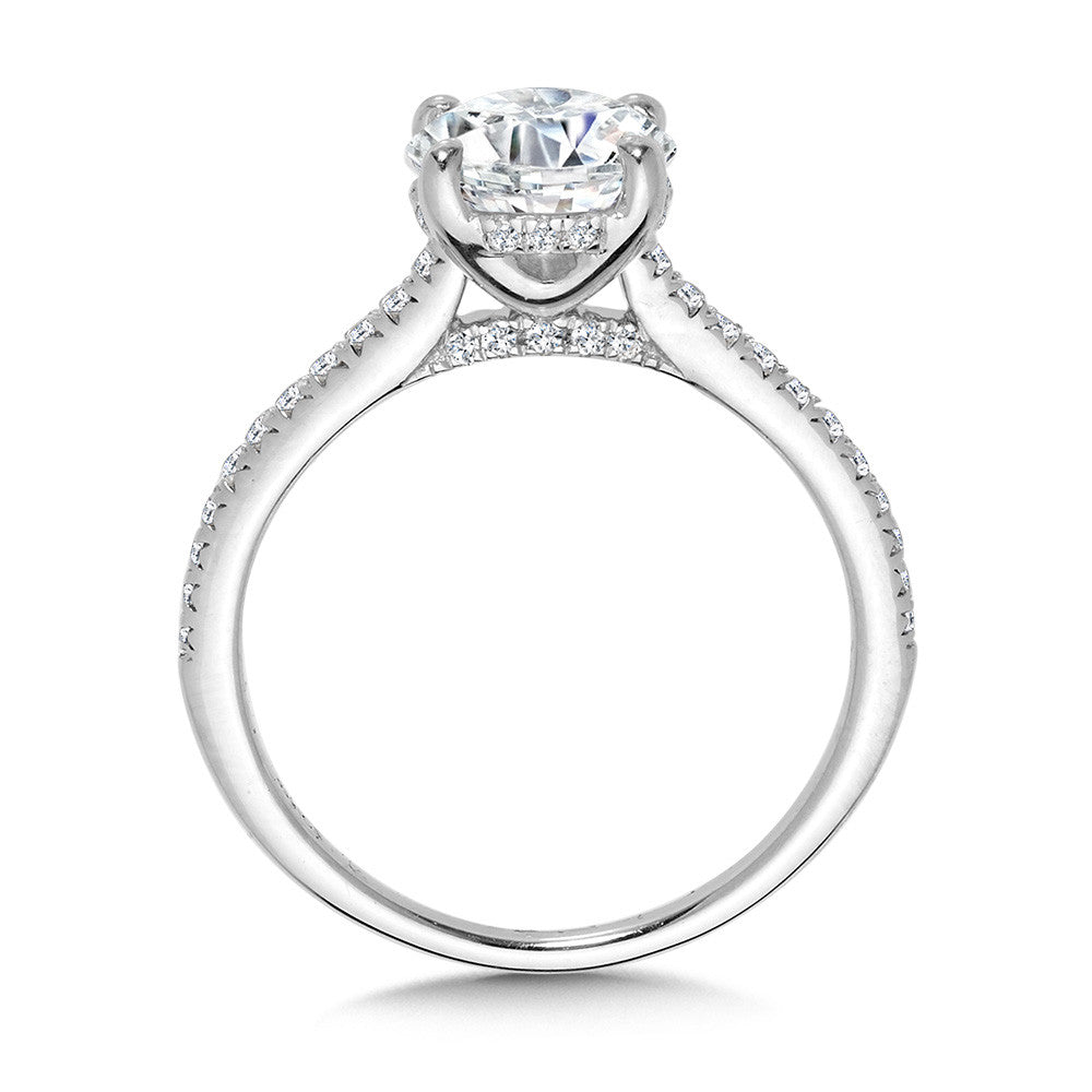 STRAIGHT HIDDEN HALO DIAMOND ENGAGEMENT RING W/ CATHEDRAL SHOULDERS R2368W-SR