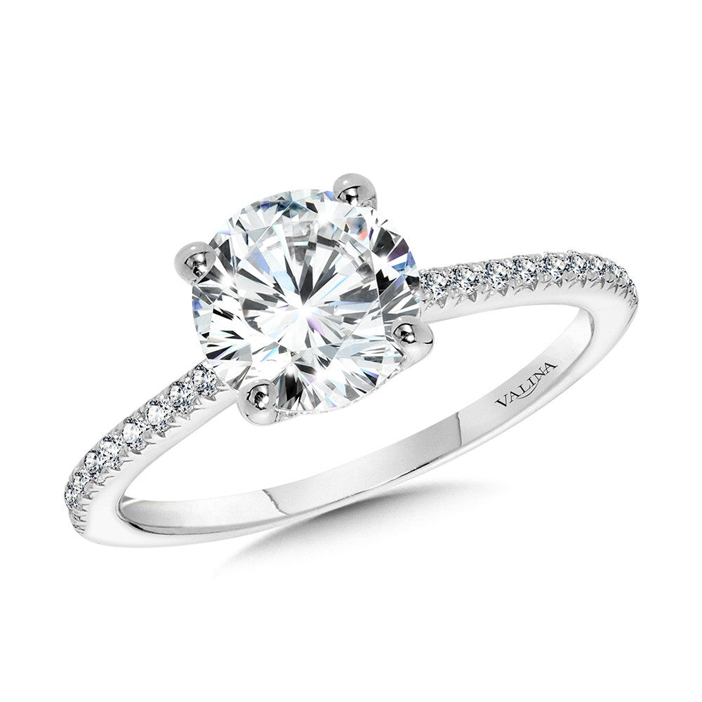 STRAIGHT HIDDEN HALO DIAMOND ENGAGEMENT RING W/ CATHEDRAL SHOULDERS R2368W-SR