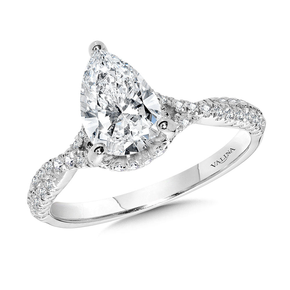 Valina Pear-Cut Criss-Cross Diamond Engagement Ring w/ Chevron Collar R2375W-SR