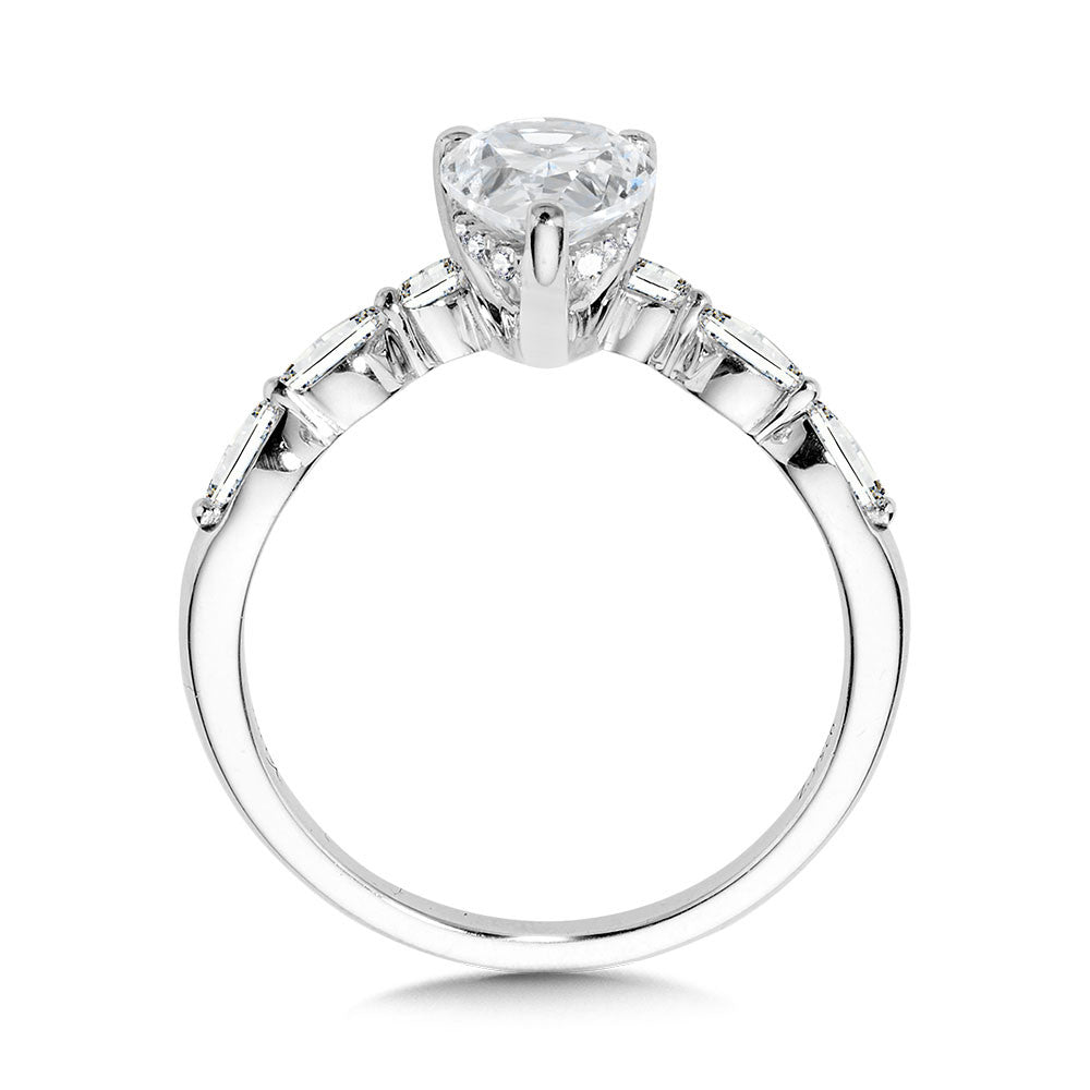 Valina Pear-Cut & Marquise Diamond Accented Hidden Halo Chevron Engagement Ring R2393W-SR