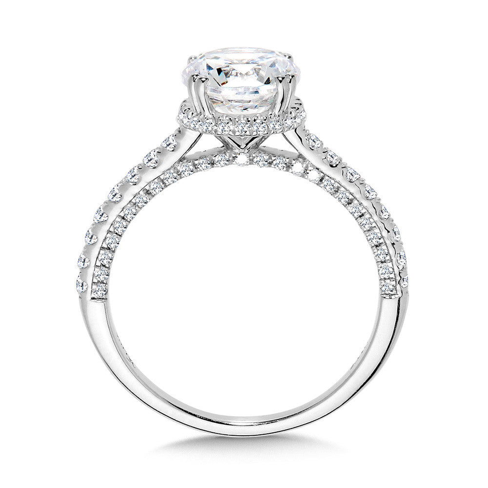 STRAIGHT DROP HALO DIAMOND ENGAGEMENT RING W/ UNDERGALLERY ARCH & DOUBLE PRONGS R2397W-SR