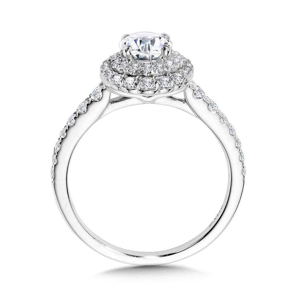 Valina Graduating Double Halo & Tapered Shank Diamond Engagement Ring R2405W-SR