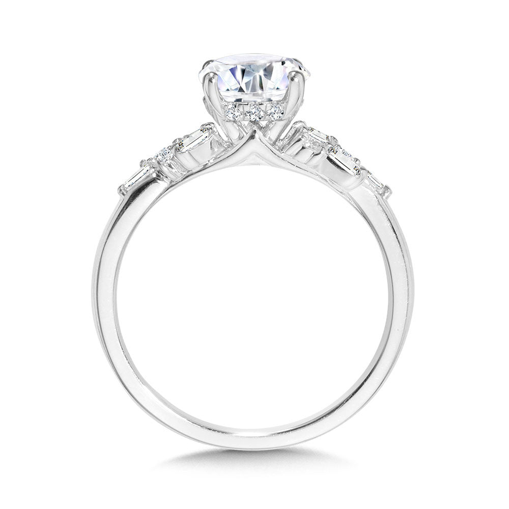 ABSTRACT BAGUETTE DIAMOND & HIDDEN HALO ENGAGEMENT RING R2406W-SR