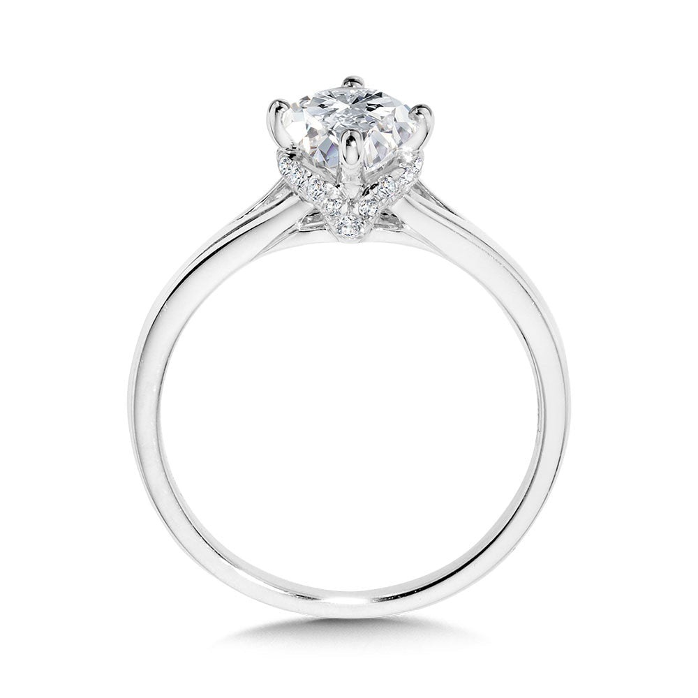 OVAL-CUT HIDDEN HALO & SPLIT SHANK DIAMOND ENGAGEMENT RING W/ COMPASS PRONGS R2407W-SR