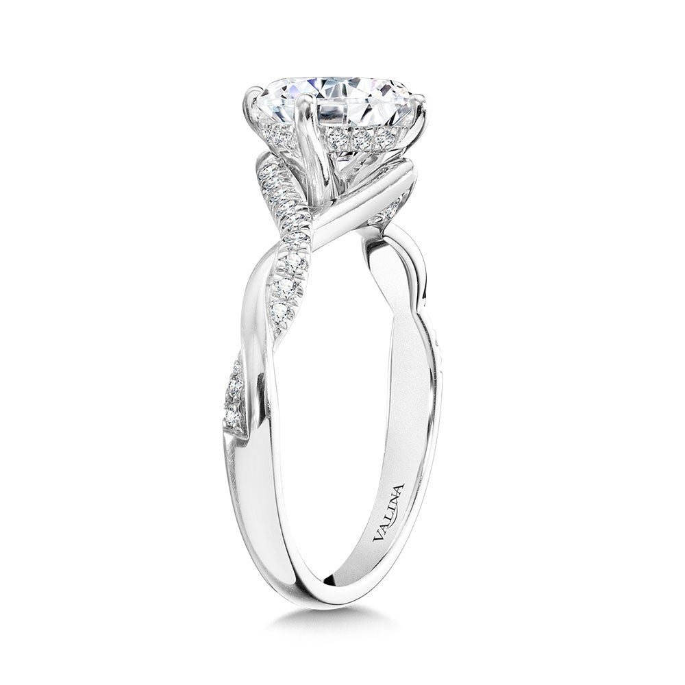 Valina Oval-Cut Hidden Halo Crisscross Diamond Engagement Ring w/ Compass Prongs R2412W-SR