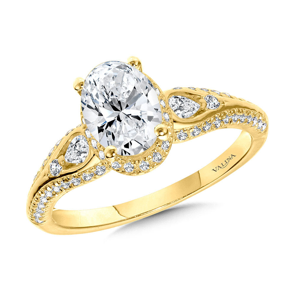 OVAL-CUT & PEAR-CUT ACCENTED TAPERED ENGAGEMENT RING W/ DROP HALO R2420Y-SR