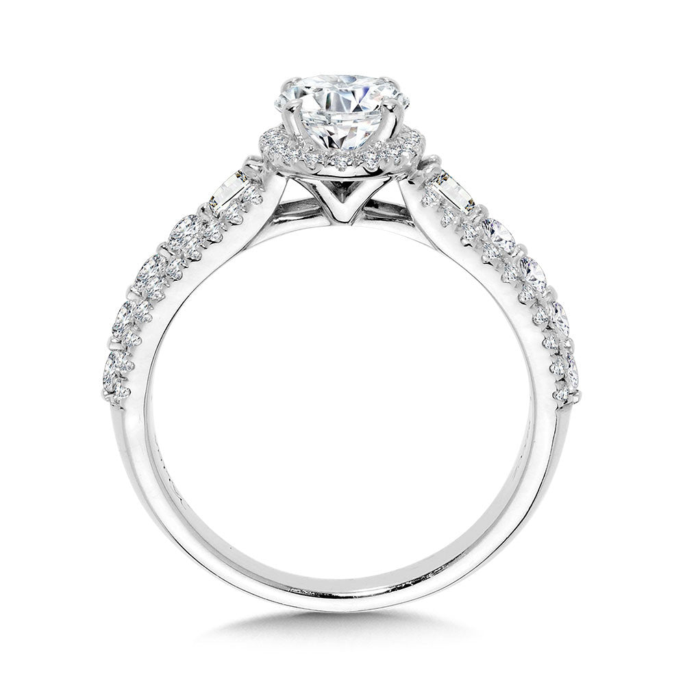 OVAL-CUT & PEAR-CUT ACCENTED WIDE ENGAGEMENT RING W/ DROP HALO R2421W-SR