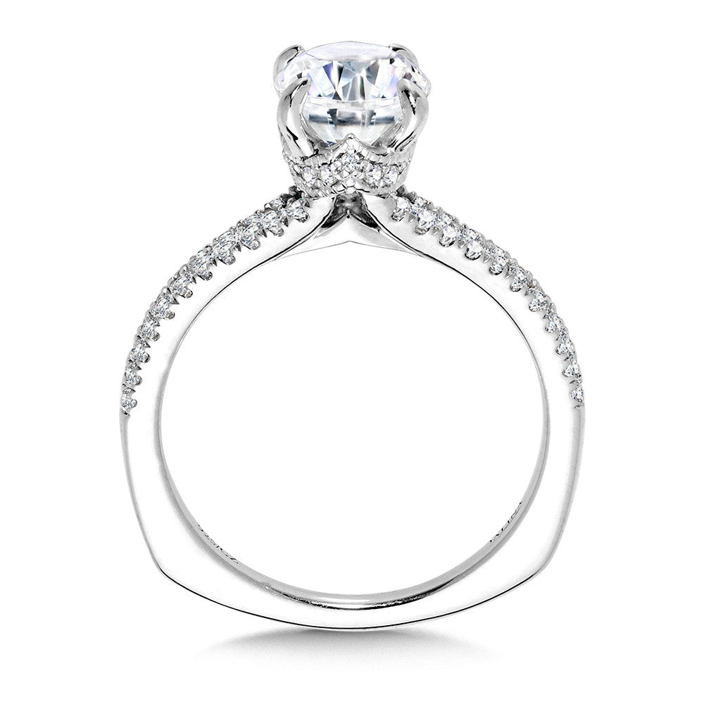 Valina Split Shank Diamond Engagement Ring w/ Milgrain-Beaded Chevron Collar R2435W
