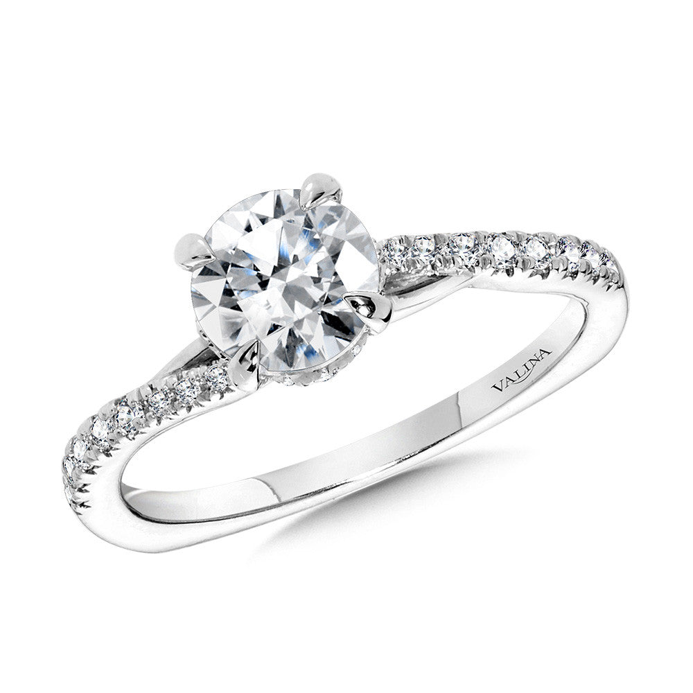 Valina Subtle Bypass Diamond Engagement Ring w/ Chevron Collar R2437W