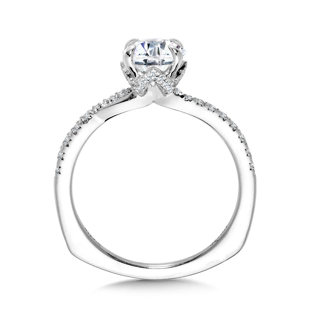 Valina Subtle Bypass Diamond Engagement Ring w/ Chevron Collar R2437W