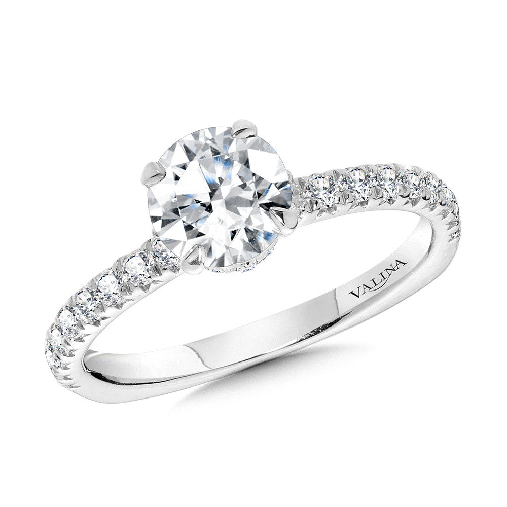 Valina Straight Round Diamond Engagement Ring w/ Chevron Collar R2441W