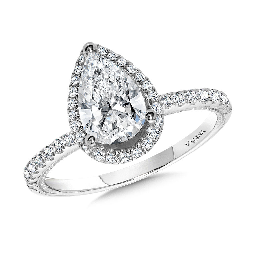 Valina Straight Pear-Cut Diamond Halo Engagement Ring R2444W-SR
