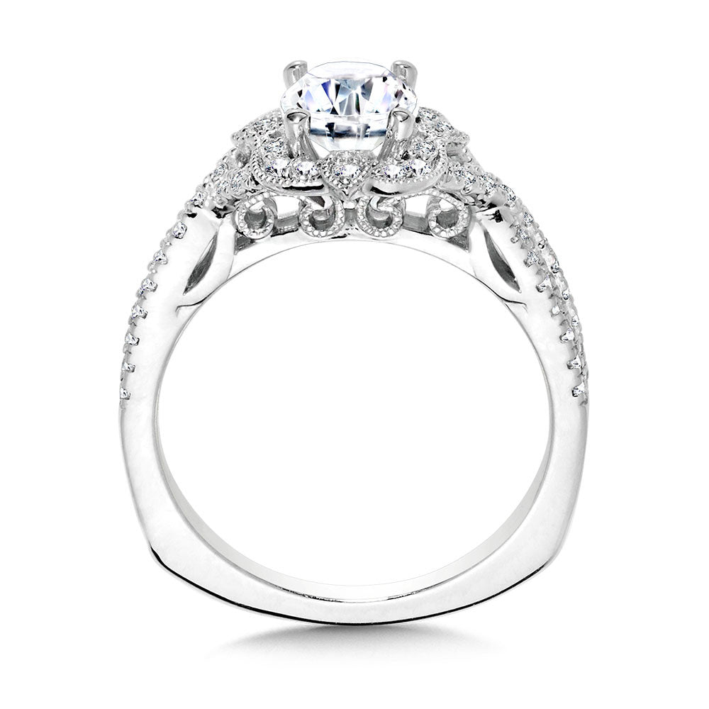 Valina Vintage Oval-Cut Diamond Halo & Crisscross Engagement Ring w/ Milgrain Beading & Filigree R2445W