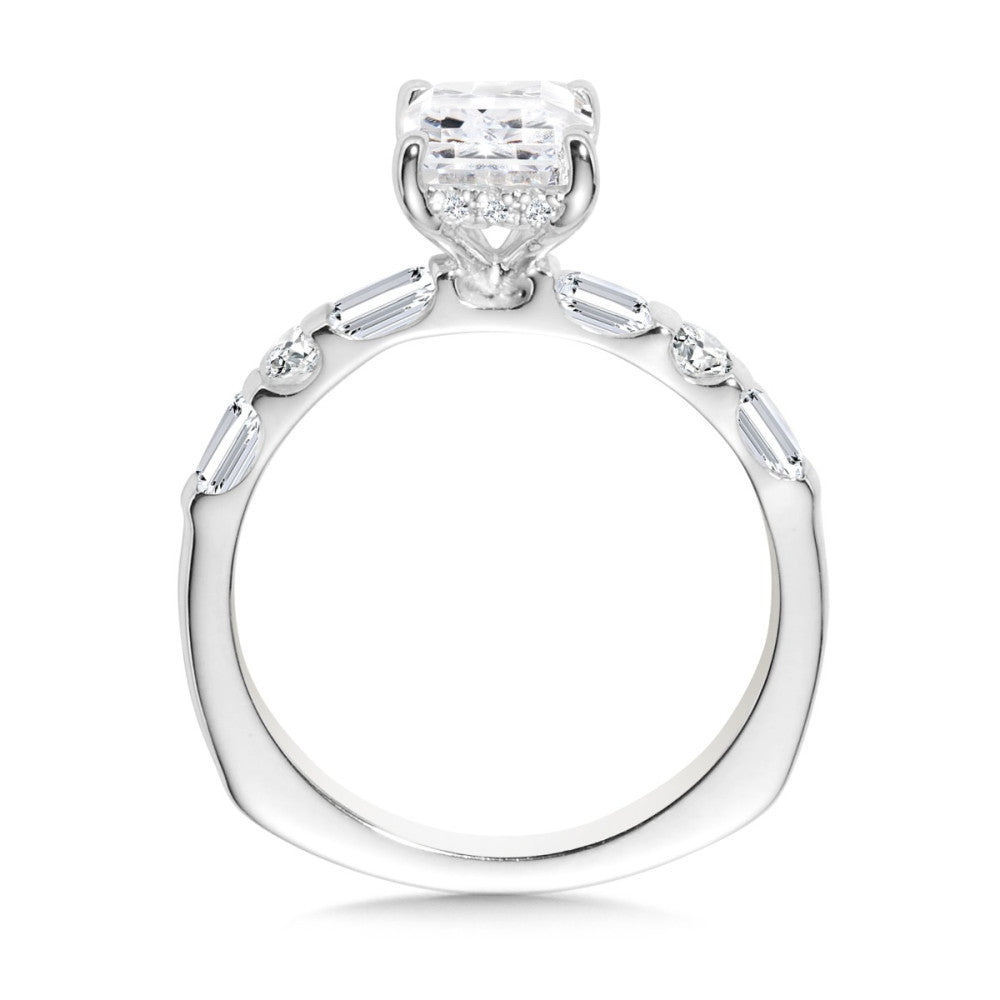 Emerald-Cut & Side Stone Diamond Engagement Ring R2467W