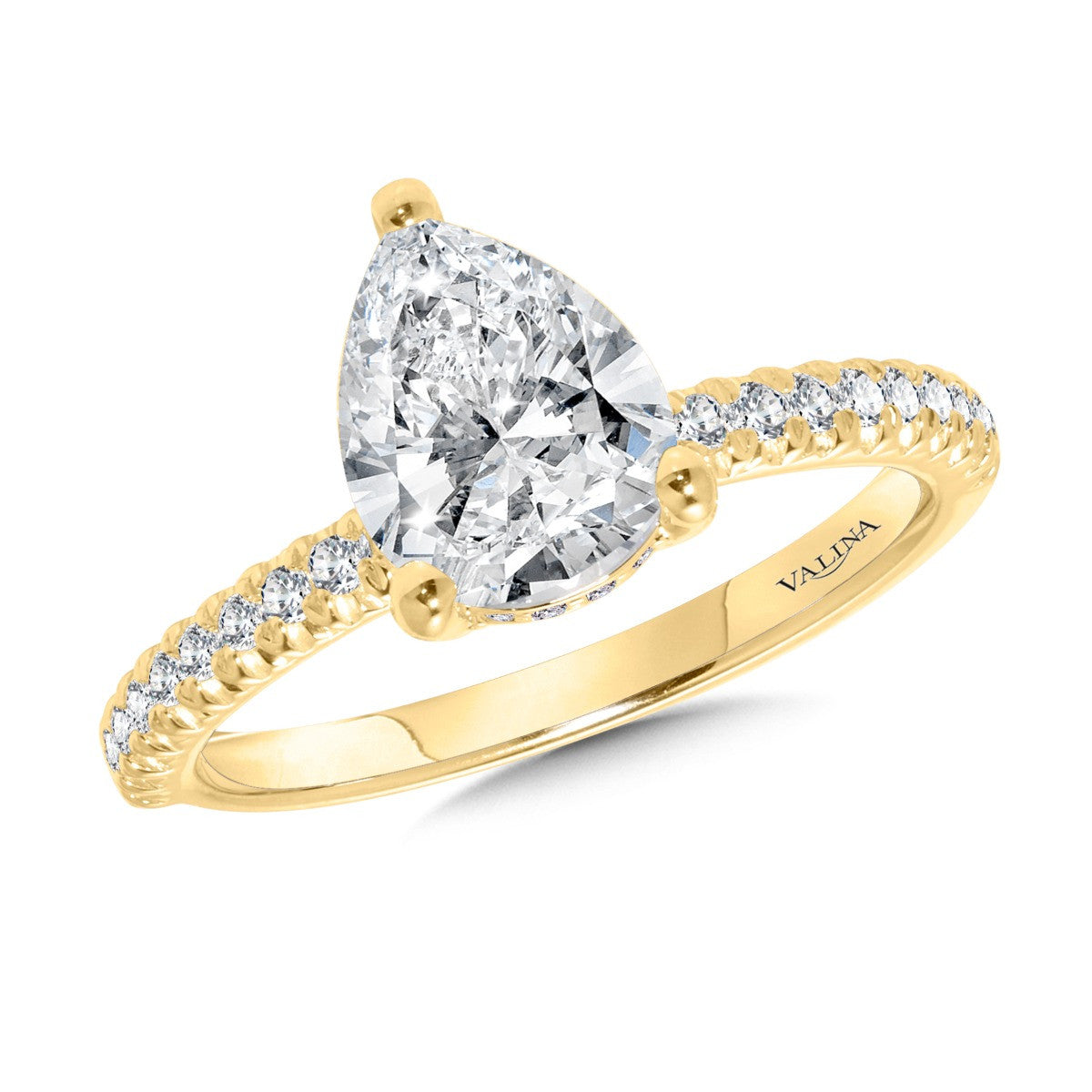 STRAIGHT PEAR-CUT DIAMOND & HIDDEN HALO ENGAGEMENT RING R2490Y