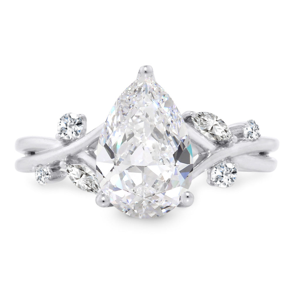 Pear-Cut & Side Stone Criss-Cross Diamond Engagement Ring R2547W-SR