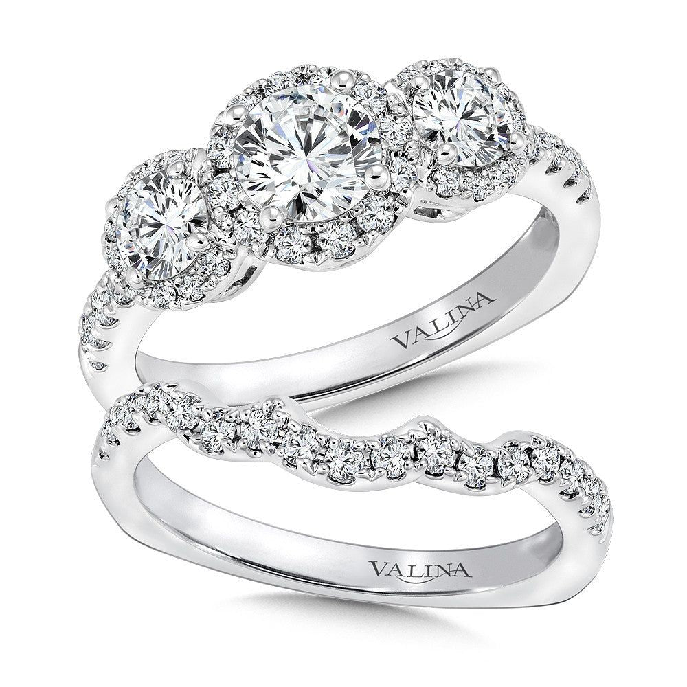 Valina Three stone halo Engagement Ring R9433W