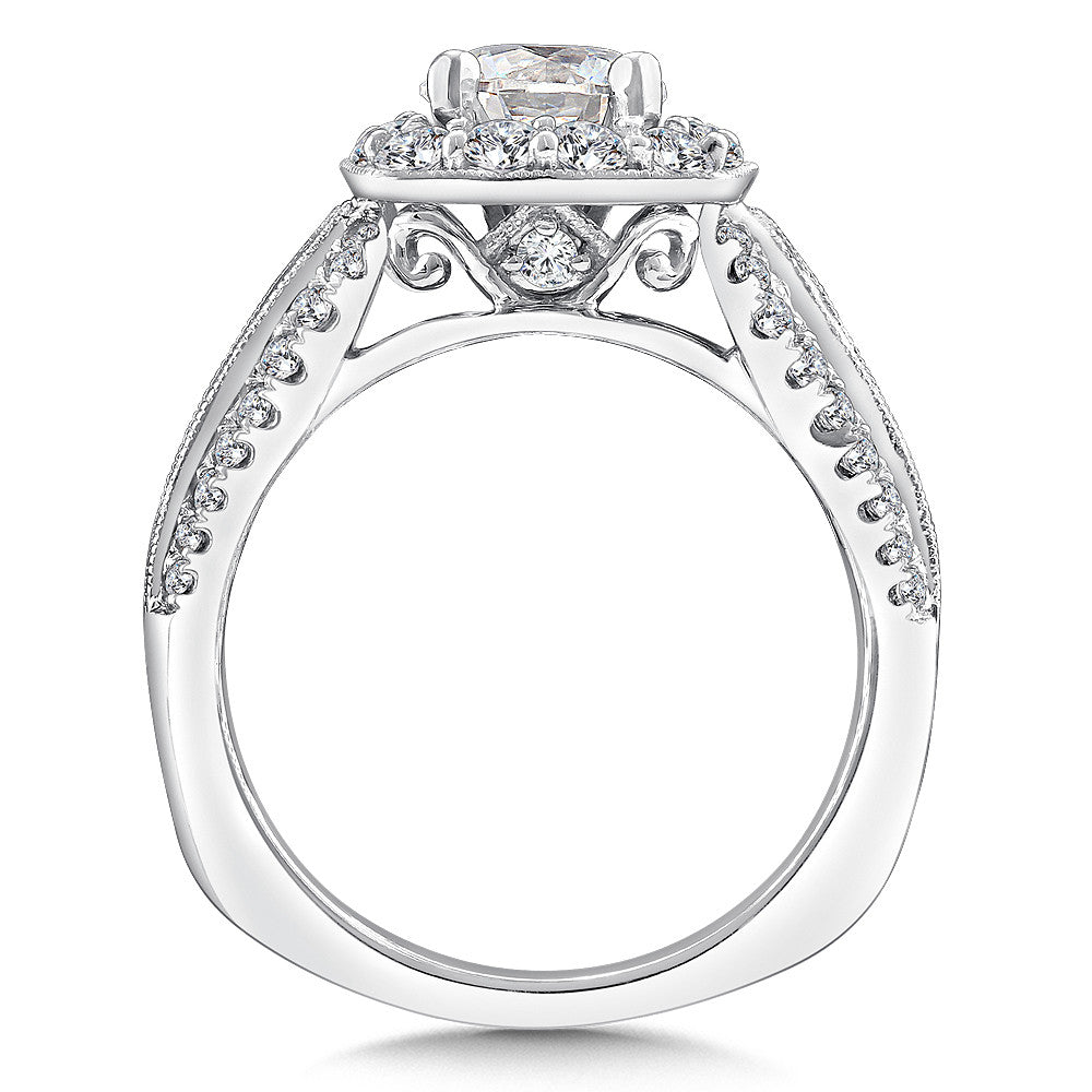 DIAMOND AND BLUE SAPPHIRE HALO ENGAGEMENT RING R9520W-BSA