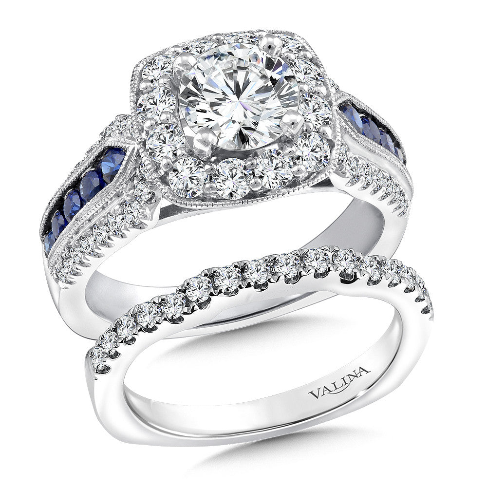 DIAMOND AND BLUE SAPPHIRE HALO ENGAGEMENT RING R9520W-BSA