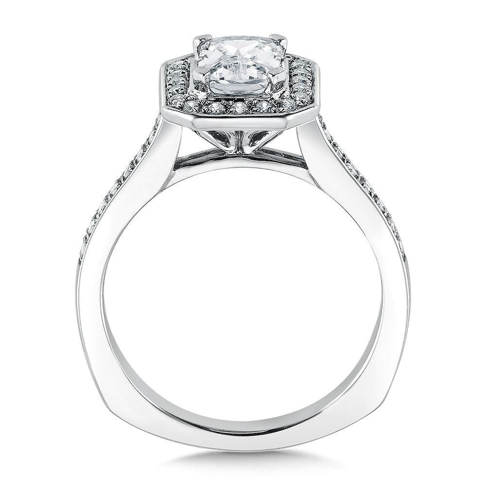 HALO STYLE EMERALD CUT ENGAGEMENT RING R9538W