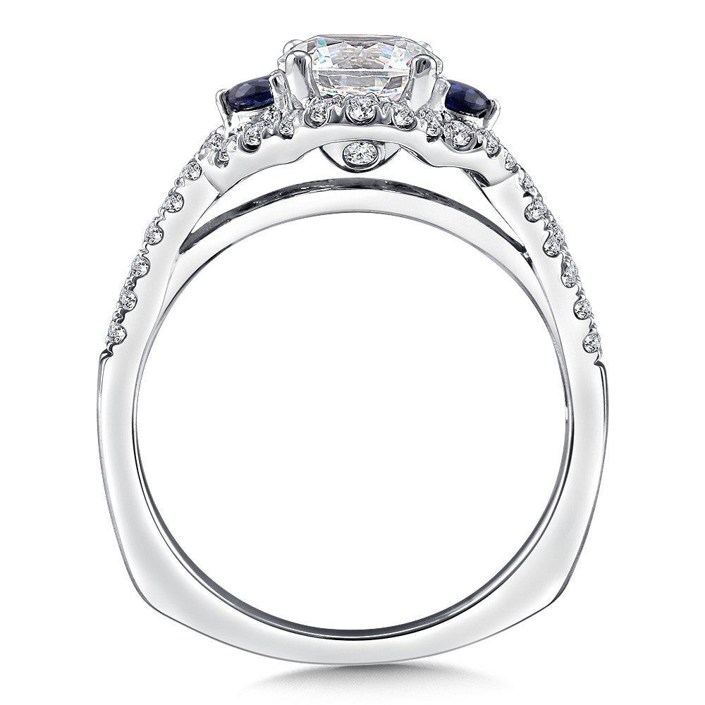 Valina Diamond and Blue Sapphire Halo Engagement Ring R9617W-BSA