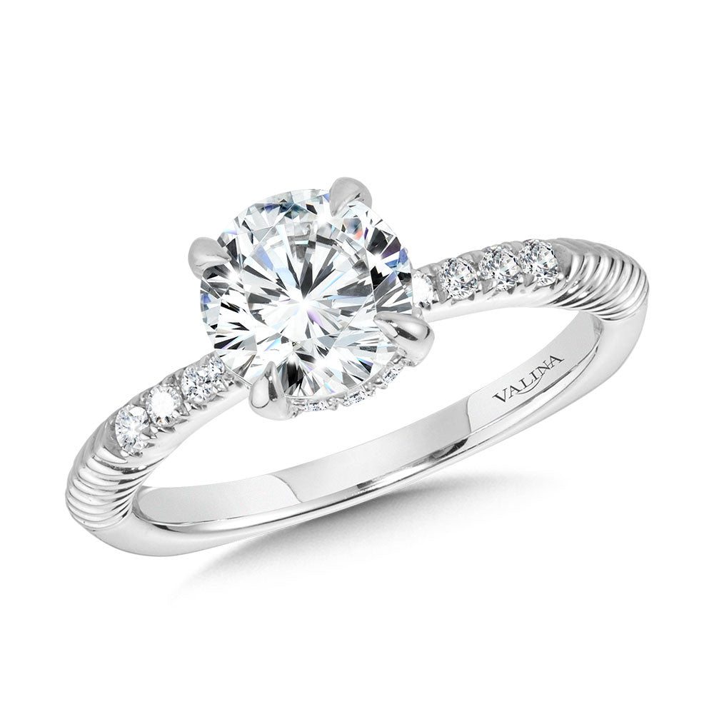 Valina Ribbed & Tapered Hidden Halo Diamond Engagement Ring R2232W