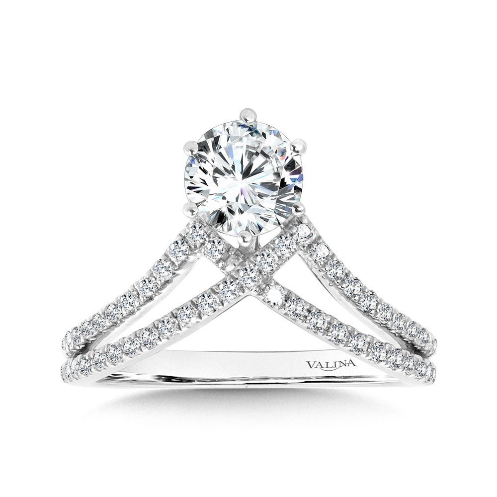 Valina Six-Prong Chevron-Shaped & Split Shank Hidden Accents Diamond Engagement Ring R2280W-SR