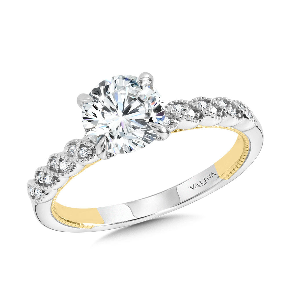 STACKABLE TWO-TONE & MILGRAIN-BEADED HIDDEN ACCENTS DIAMOND ENGAGEMENT RING R2266WY-SR