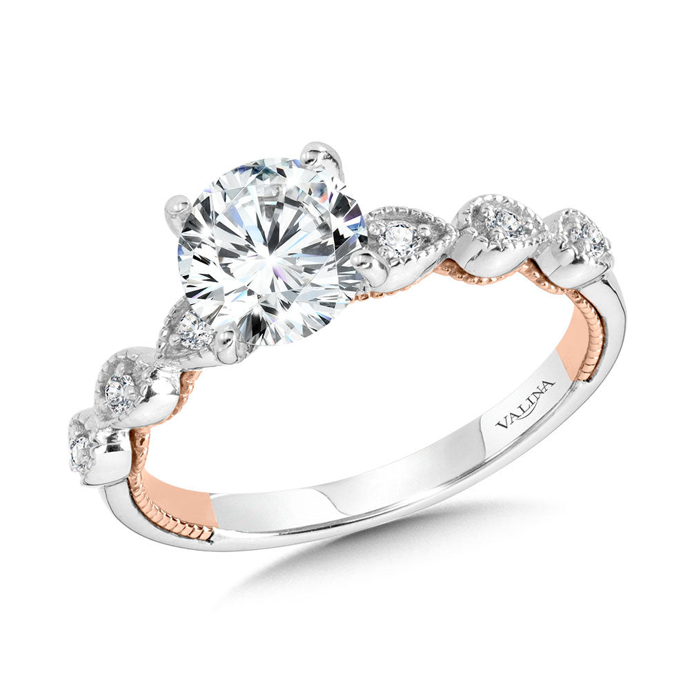 STACKABLE TWO-TONE & MILGRAIN-BEADED HIDDEN ACCENTS DIAMOND ENGAGEMENT RING R2267WP-SR