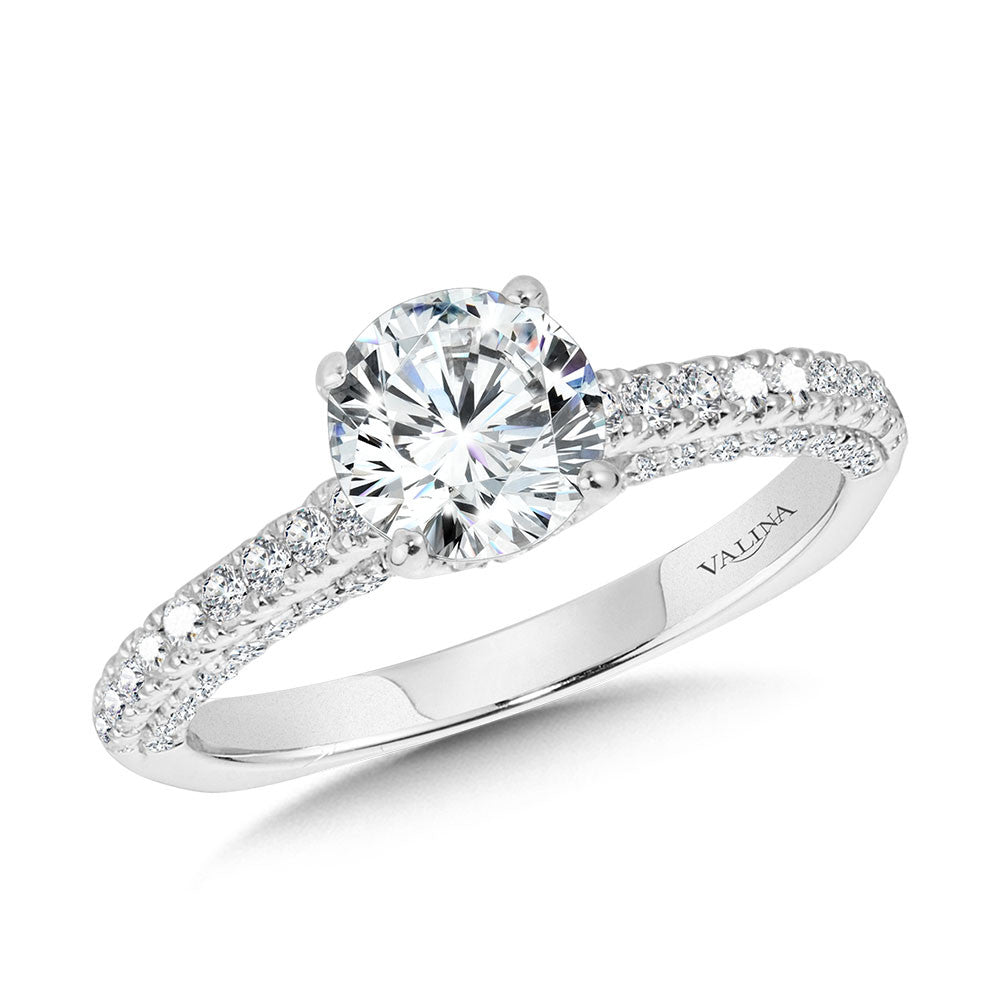 Valina Straight Hidden Halo Engagement Ring w/ Diamond Arch Undergallery R2303W