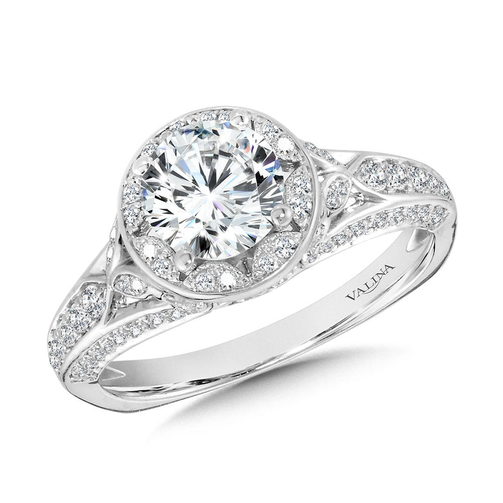 Valina Tapered Architectural Diamond Halo Engagement Ring R2250W
