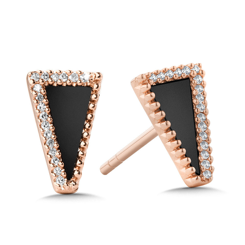 TRIANGULAR ONYX AND DIAMOND ROSE GOLD EARRINGS CGE772P-DNX