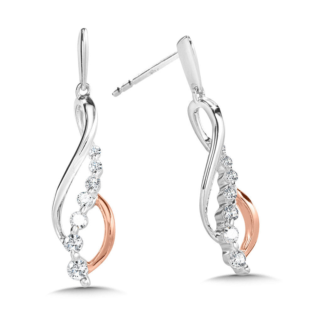 TWO TONE LOVE MOMENTS INFINITY GRADUATING DIAMOND DANGLING EARRINGS EDD3504-WP