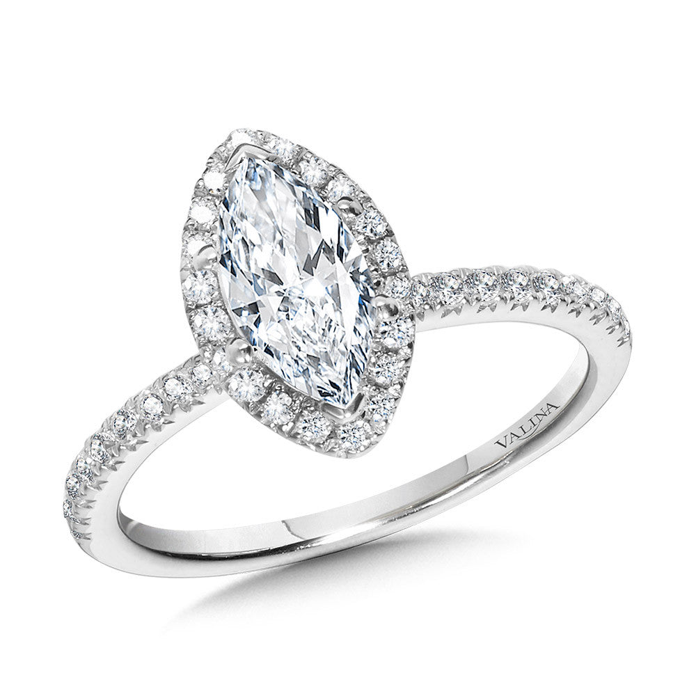CLASSIC STRAIGHT MARQUISE HALO ENGAGEMENT RING R1149W-SR