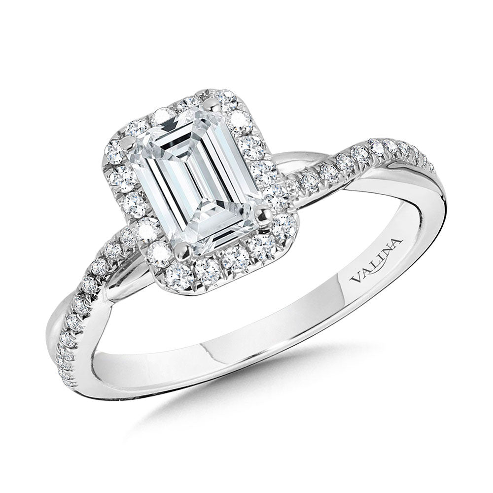 Valina Crisscross Emerald-Shaped Halo Engagement Ring R1133W-SR