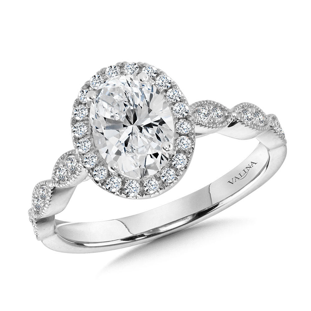 Valina Scalloped & Milgrain-Beaded Oval Halo Engagement Ring R1128W-SR