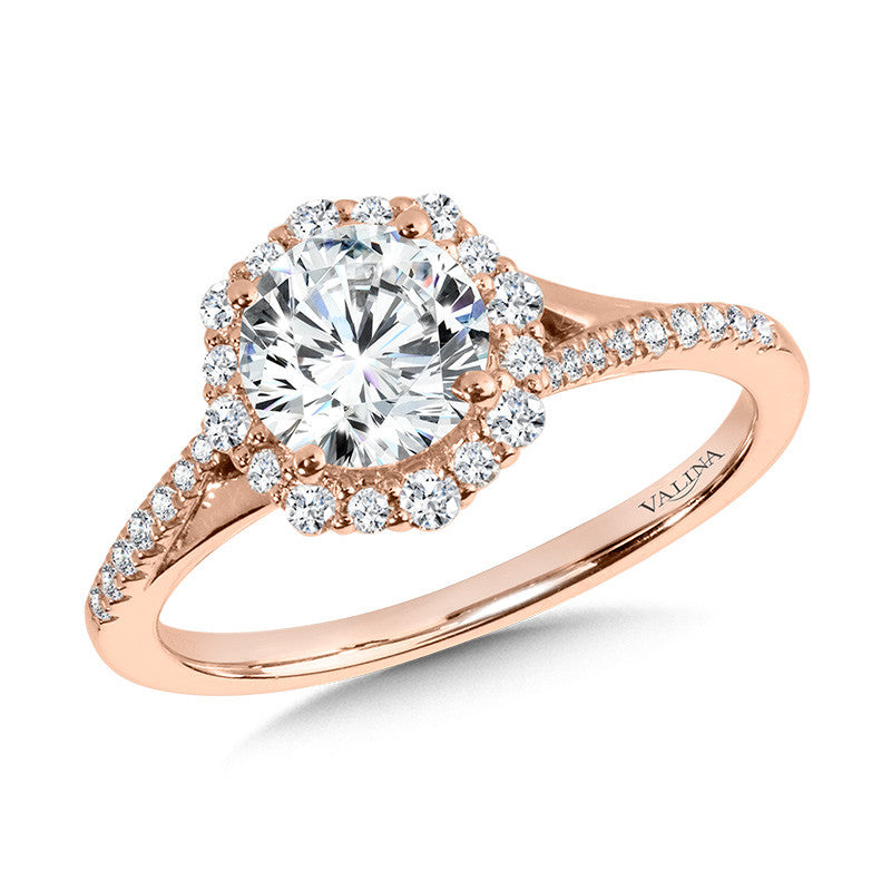 SPLIT SHANK BLOOMING HALO DIAMOND ENGAGEMENT RING. R2255P-SR