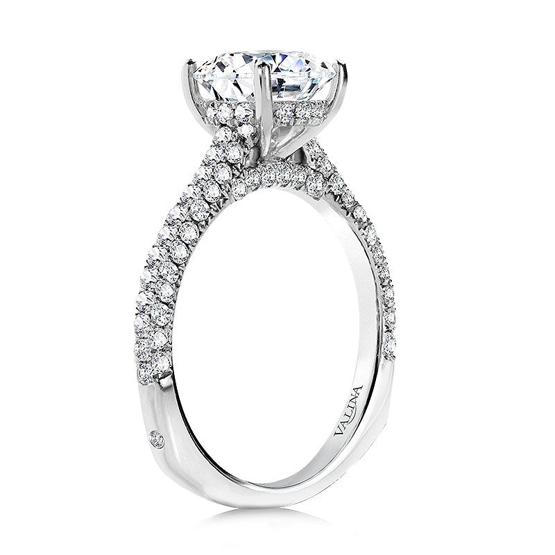 Valina Straight Pave-Set Hidden Halo Diamond Engagement Ring R2214W