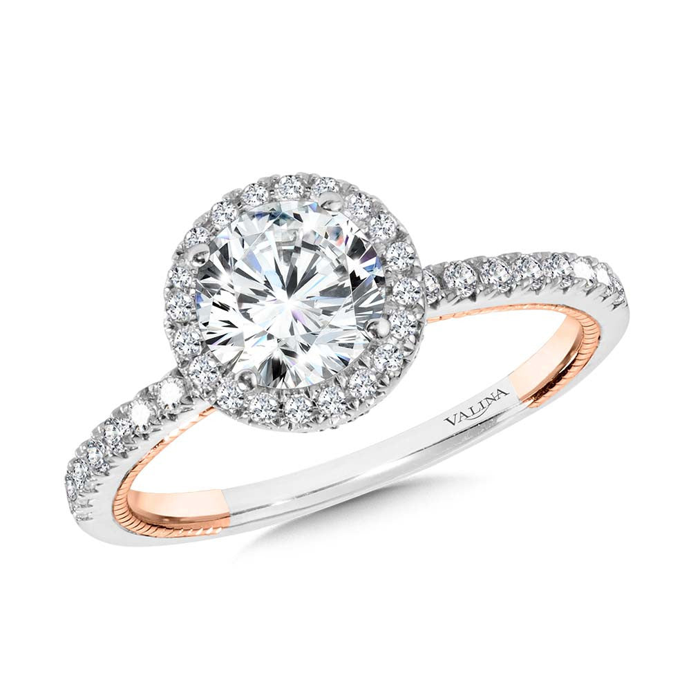 Valina Two-Tone & Milgrain-Beaded Hidden Halo, Diamond Halo Engagement Ring R2265WP-SR