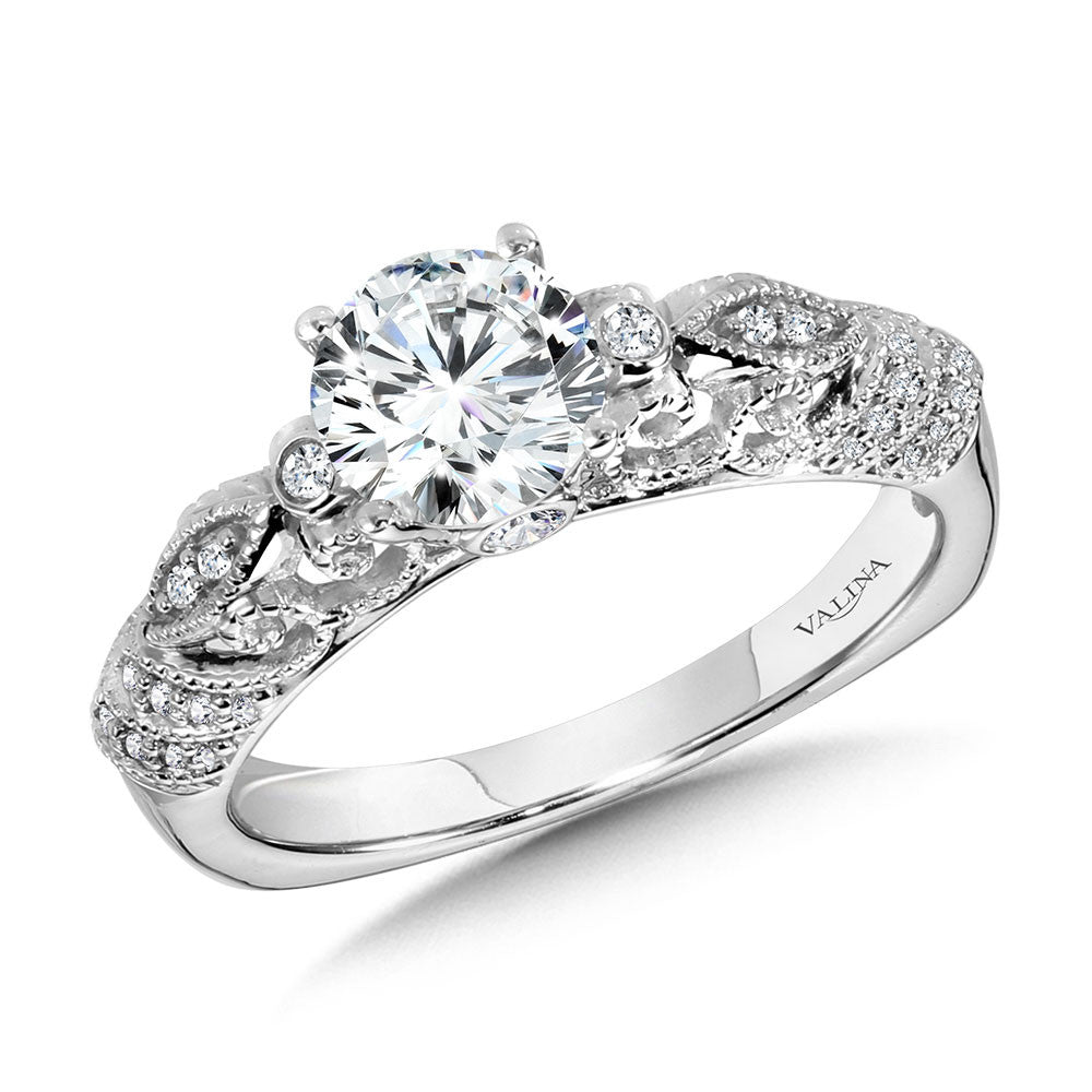Valina Vintage Milgrain & Filigree Accented Diamond Engagement Ring R1158W