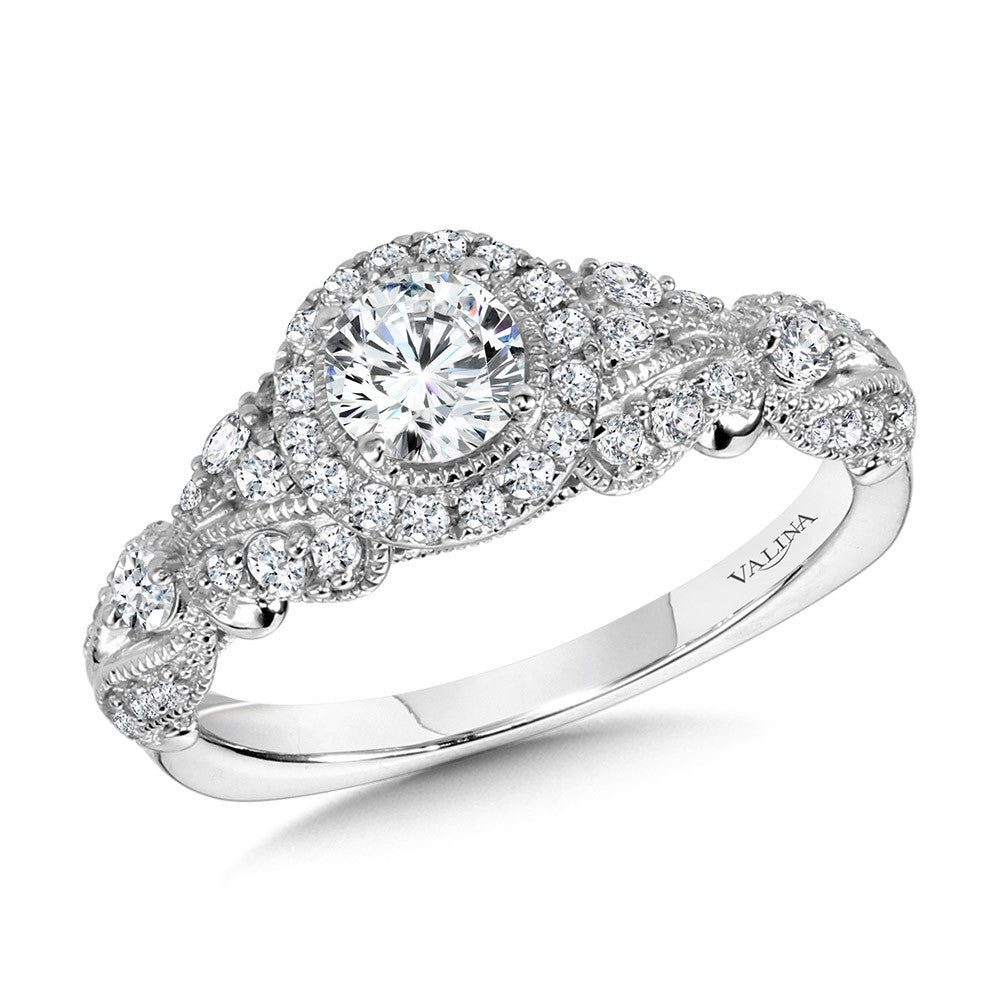 Valina Vintage Milgrain & Filigree Accented Halo Engagement Ring R1168W