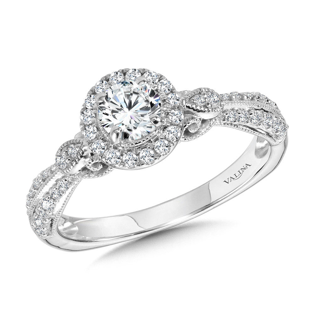 Valina Vintage Milgrain & Filigree Accented Halo Engagement Ring R1169W