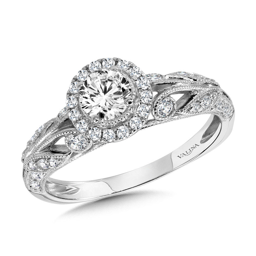 Valina Vintage Milgrain & Filigree Accented Halo Engagement Ring R1170W