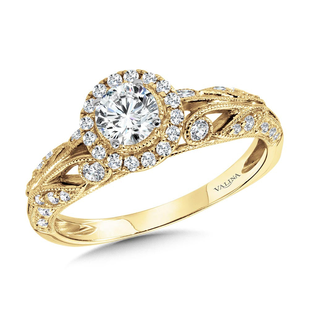 VINTAGE MILGRAIN & FILIGREE ACCENTED HALO ENGAGEMENT RING R1170Y