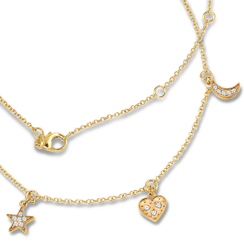 DIAMOND STAR, MOON, AND HEART CHARM BRACELET LDD420-Y